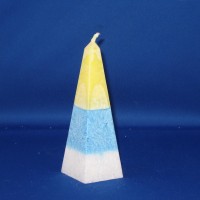 obelisk stearine kaars Ø76mm x 174mm, geel, blauw en wit